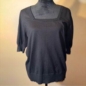 2/$30 DKNY Womens Ribbed Trim Square Neck Pullover Pleated Shoulder Sweater Sz L